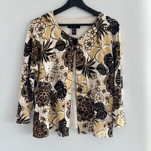 Cable & Gauge Silk Blend Cardigan Sweater Floral Women's Size Large